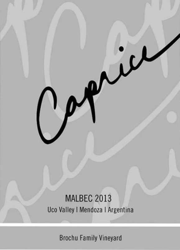 Caprice Wines Brochu Family Vineyard Malbec 2013 Front Label