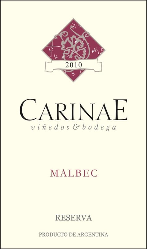 Carinae Vinedos & Bodega Mendoza Reserva Malbec 2010 Front Label