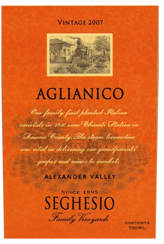 Seghesio Aglianico 2007 Front Label