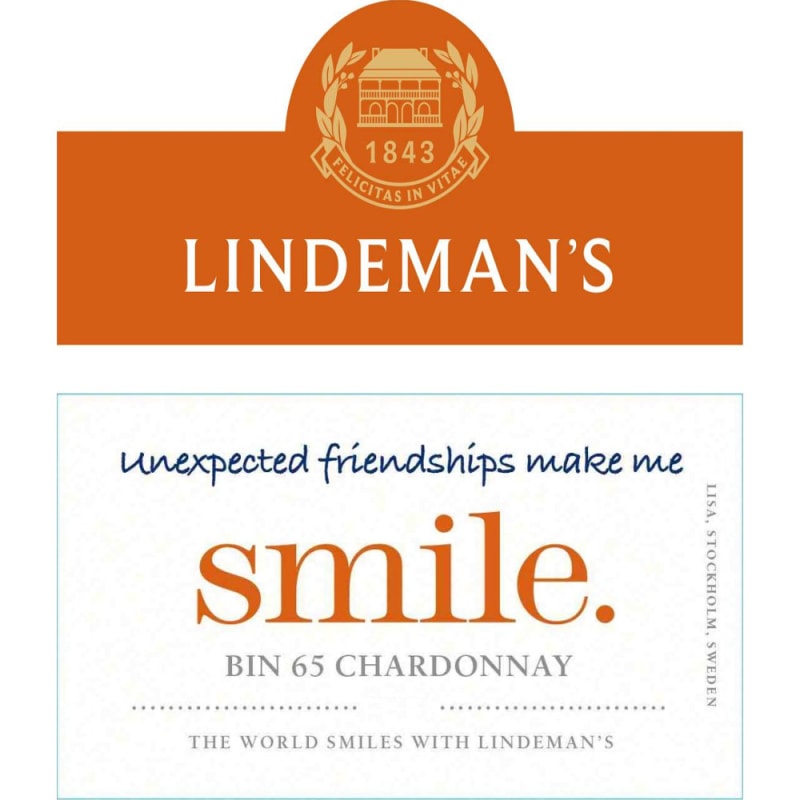 Lindeman’s Bin Series Bin 65 Chardonnay 2016 Front Label