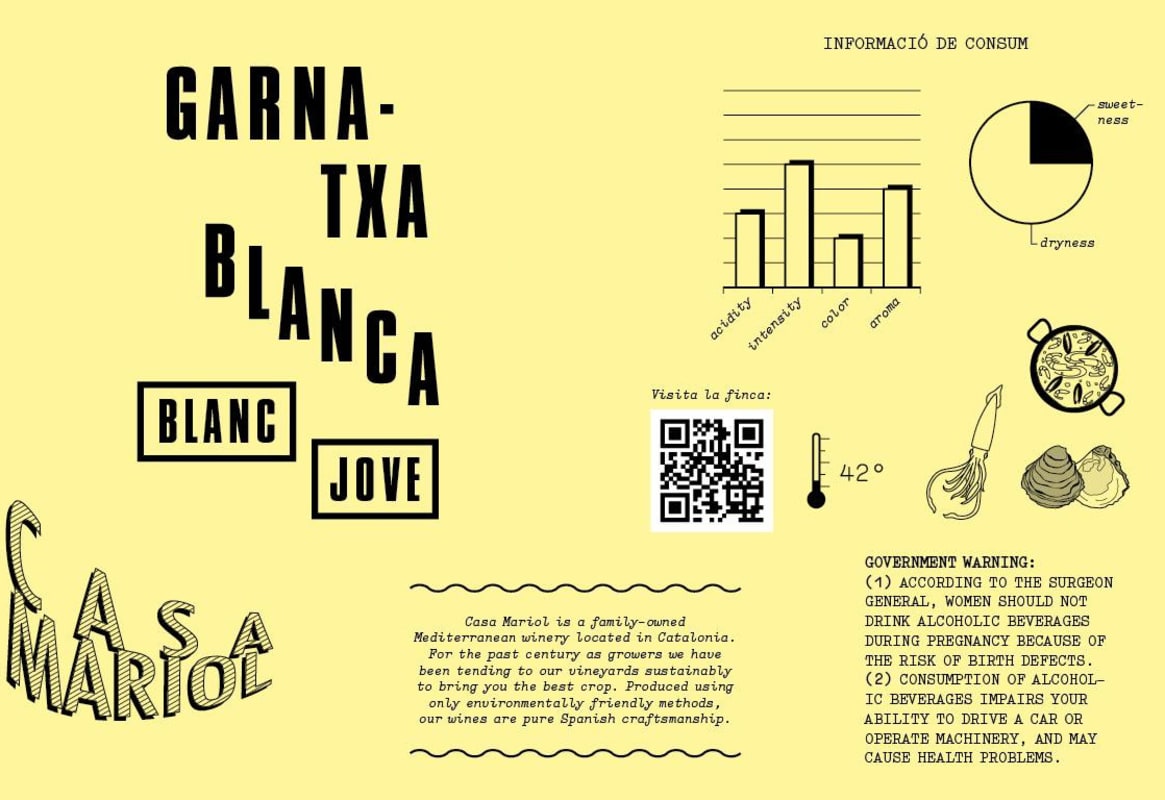 Casa Mariol Blanca Jove Garnatxa 2013 Front Label