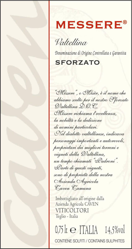 Casa Vinicola Pietro Nera Sforzato di Valtellina 2003 Front Label