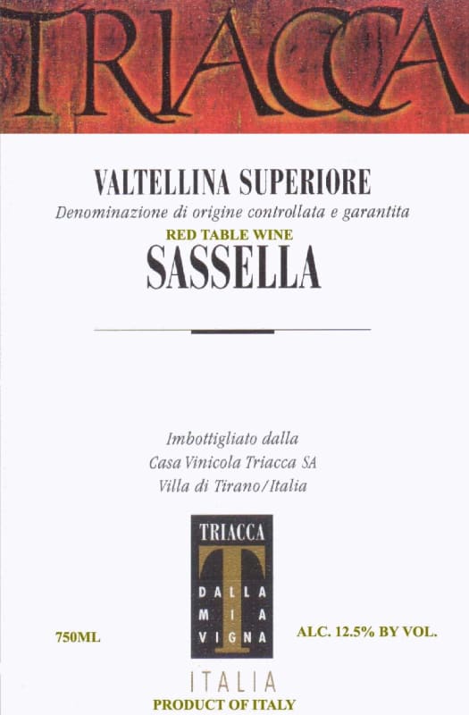 Casa Vinicola Triacca Valtellina Superiore Sassella 2006 Front Label