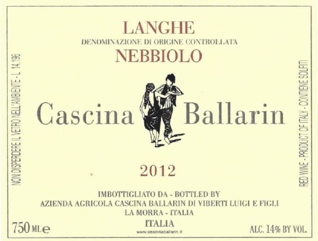 Cascina Ballarin Langhe Nebbiolo 2012 Front Label
