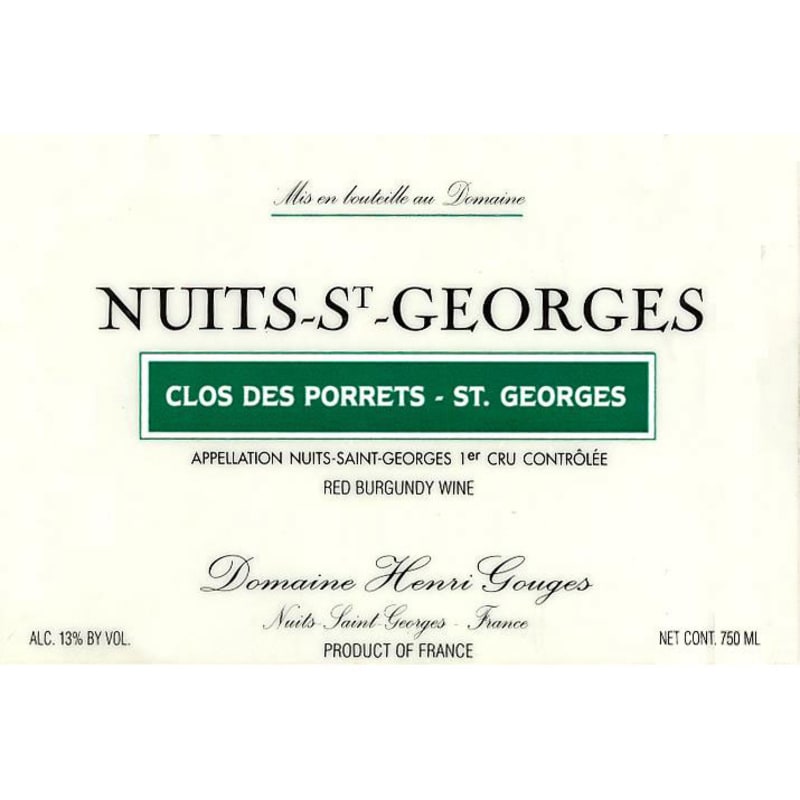 Domaine Henri Gouges Nuits-St-Georges Clos des Porrets St. Georges Premier Cru 2002 Front Label