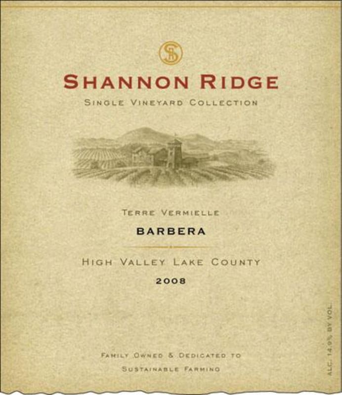 Shannon Ridge Barbera 2008 Front Label