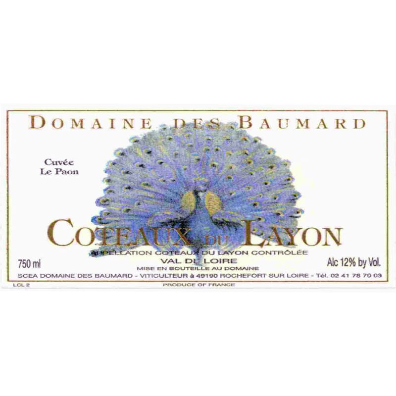 Domaine des Baumard Coteaux du Layon Cuvee Le Paon (stained label) 1990 Front Label