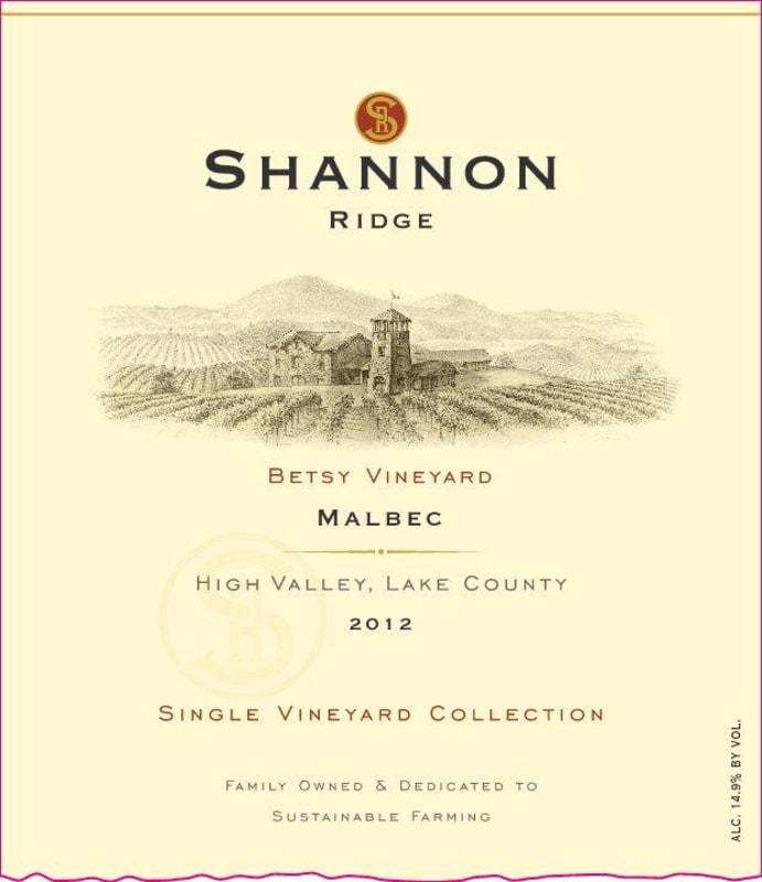 Shannon Ridge Betsy Vineyard Malbec 2012 Front Label