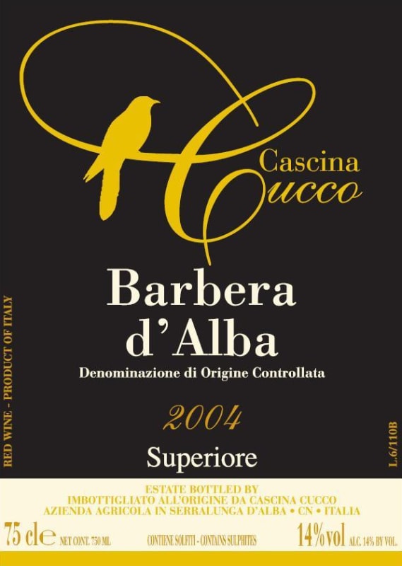 Tenuta Cucco Barbera d'Alba Superiore 2004 Front Label