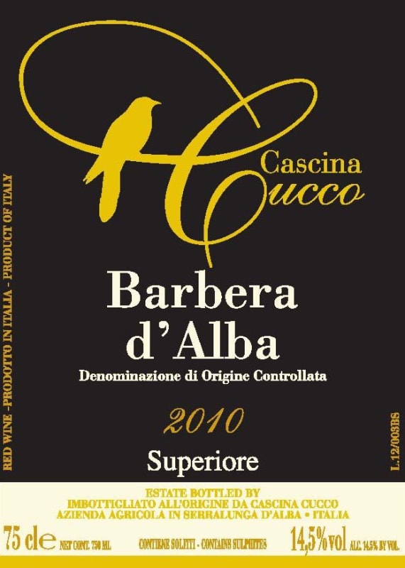Tenuta Cucco Barbera d'Alba Superiore 2010 Front Label