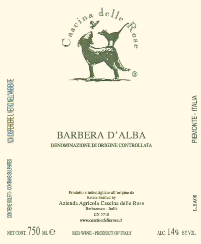 Cascina delle Rose Barbera d'Alba 2011 Front Label