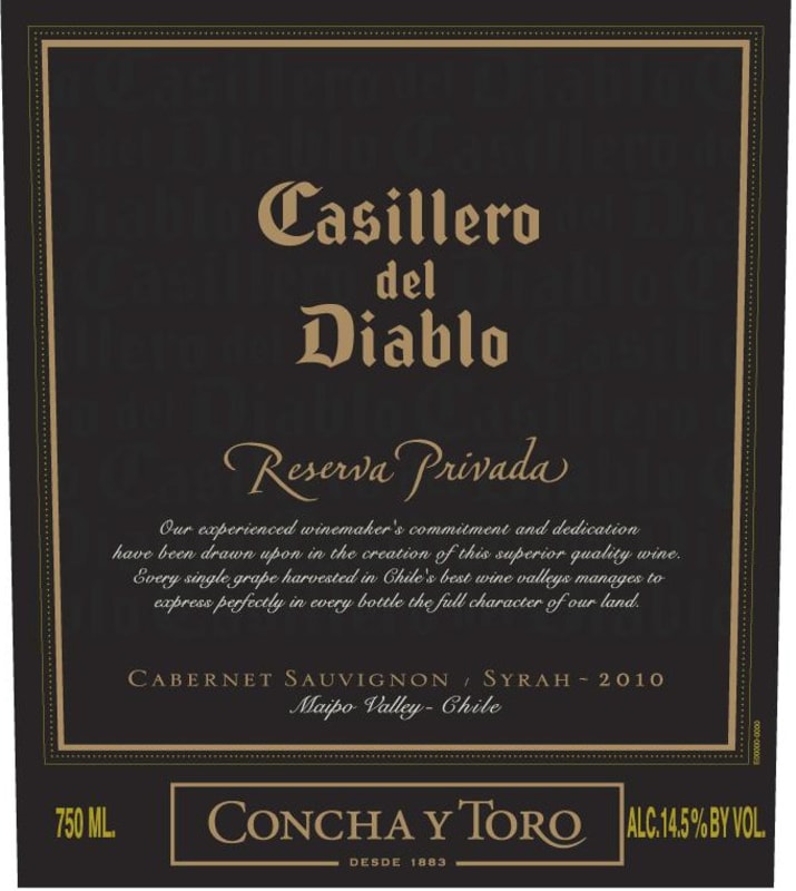 Casillero del Diablo Reserva Privada Cabernet Sauvignon - Syrah 2010 Front Label