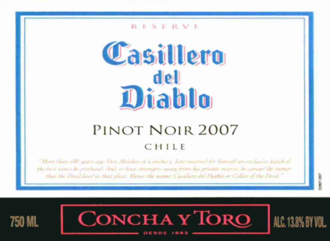 Casillero del Diablo Reserva Pinot Noir 2007 Front Label
