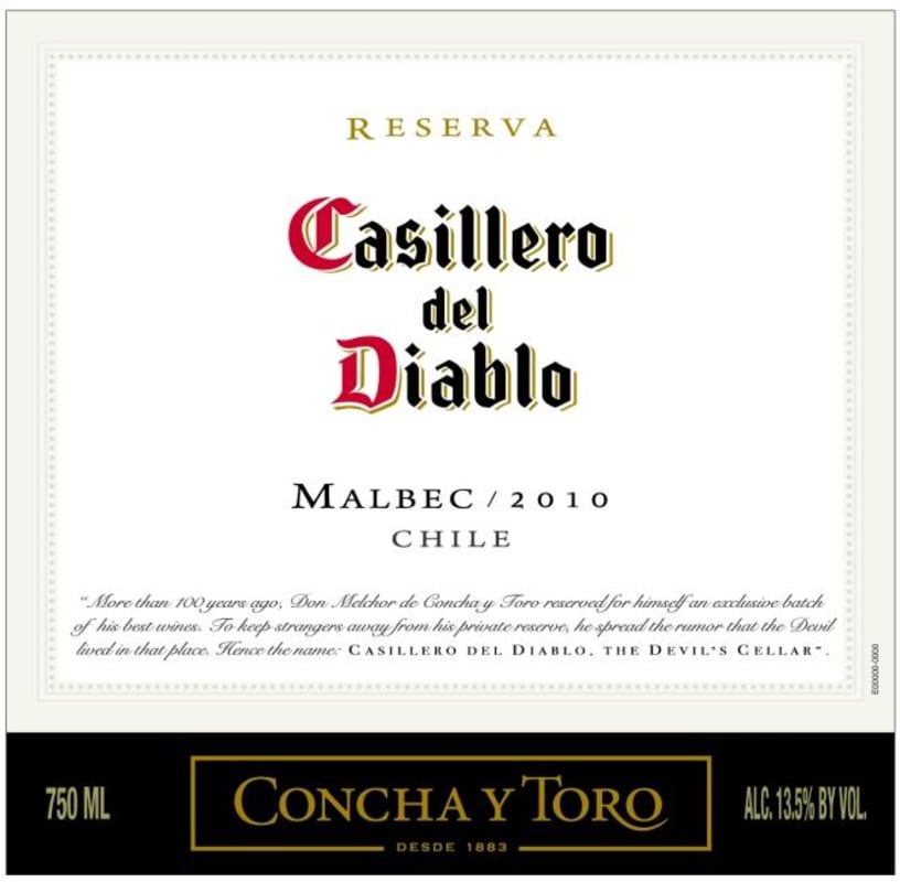 Casillero del Diablo Reserva Malbec 2010 Front Label