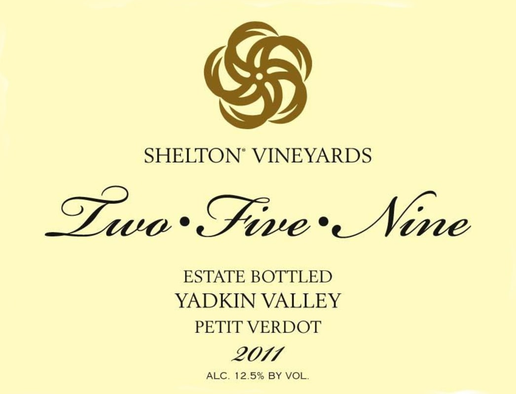Shelton Two Five Nine Petit Verdot 2011 Front Label