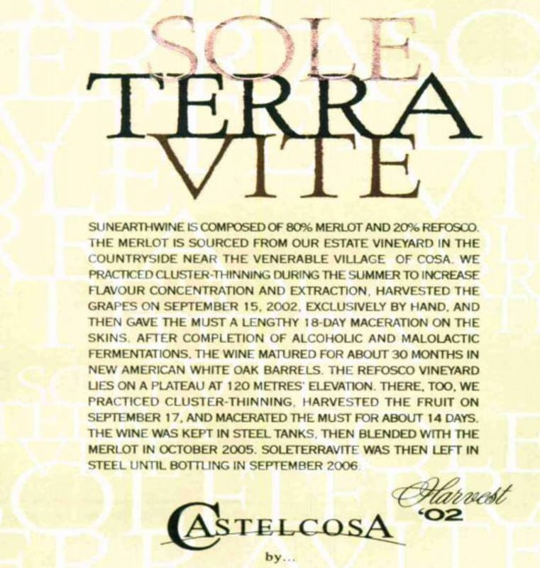 Castelcosa Friuli-Venezia Furlan Sole Terra Vite Rosso 2002 Front Label