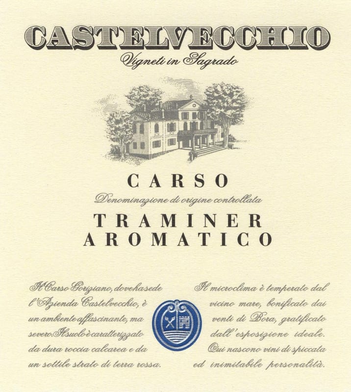 Castelvecchio Carso Traminer Aromatico 2015 Front Label
