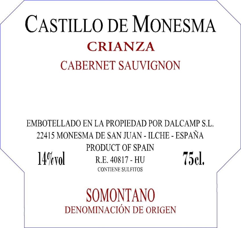 Castillo de Monesma Crianza 2002 Front Label