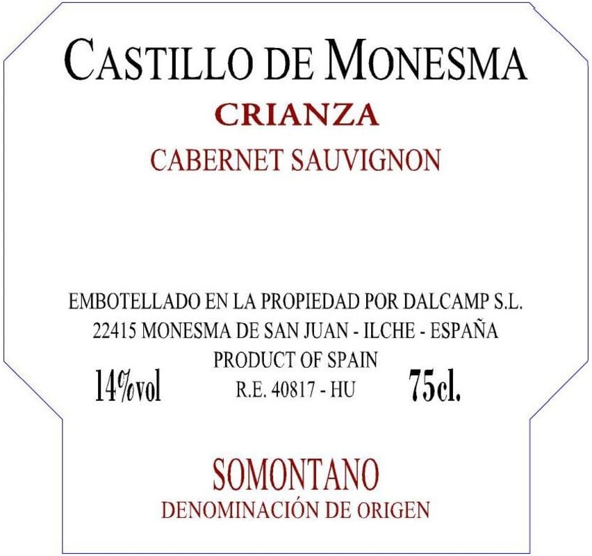Castillo de Monesma Crianza 2000 Front Label