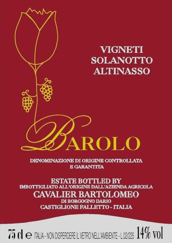 Cavalier Bartolomeo Solanotto Altinasso Vigneti 2005 Front Label