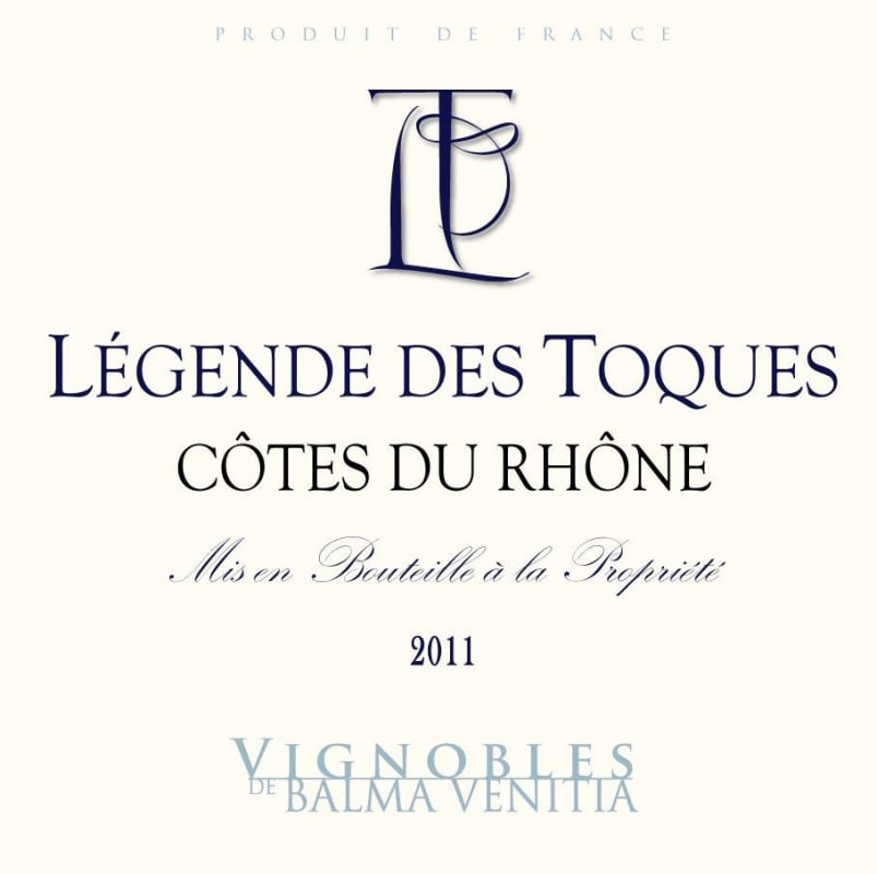 Cave Balma Vénitia Cotes du Rhone Legende des Toques 2011 Front Label