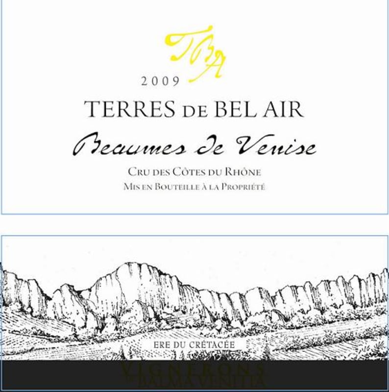 Cave Balma Vénitia Beaumes de Venise Terres de Bel Air 2009 Front Label