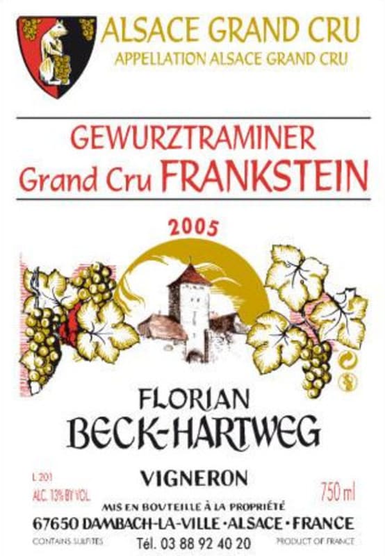 Cave de Florian Beck-Hartweg Alsace Frankstein Grand Cru Gewurztraminer 2005 Front Label
