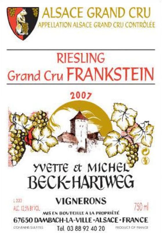 Cave de Florian Beck-Hartweg Alsace Frankstein Grand Cru Riesling 2007 Front Label