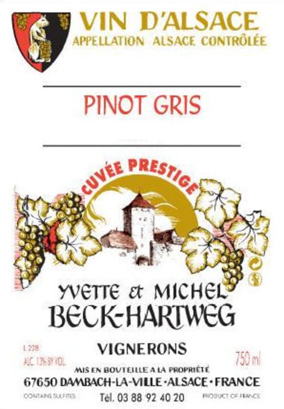 Cave de Florian Beck-Hartweg Alsace Cuvee Prestige Pinot Gris 2012 Front Label