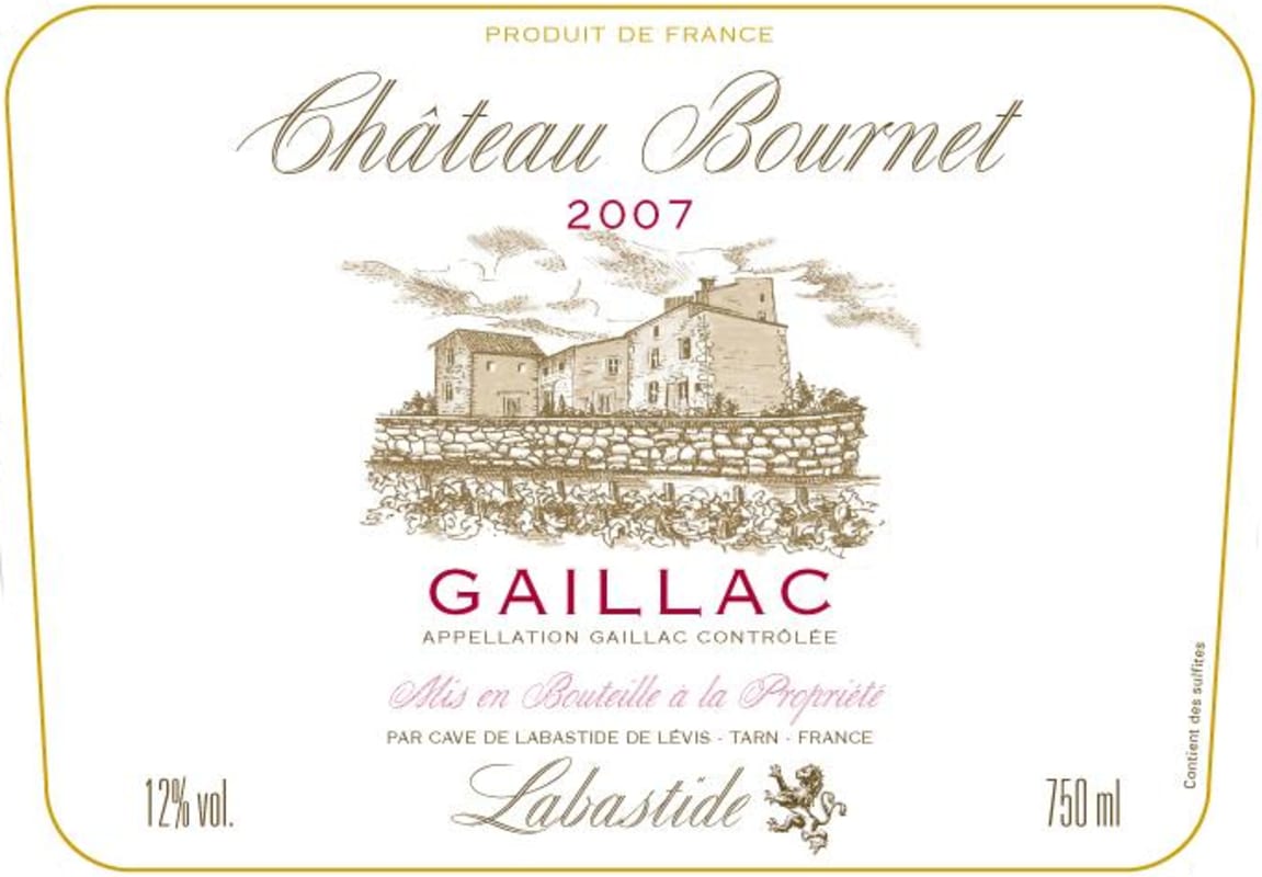 Cave de Labastide de Levis Chateau Bournet Rouge 2007 Front Label