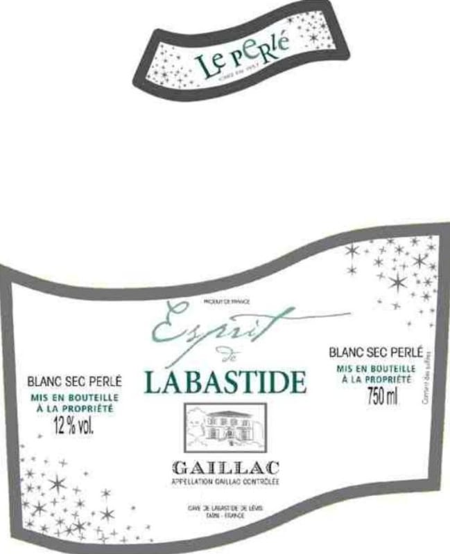 Cave de Labastide de Levis Esprit de Labastide Le Perle Blanc 2014 Front Label