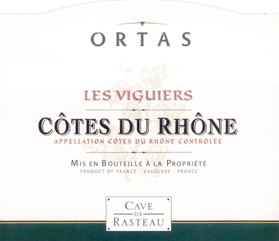 Cave de Rasteau Cotes du Rhone Ortas Les Viguiers Blanc 2015 Front Label