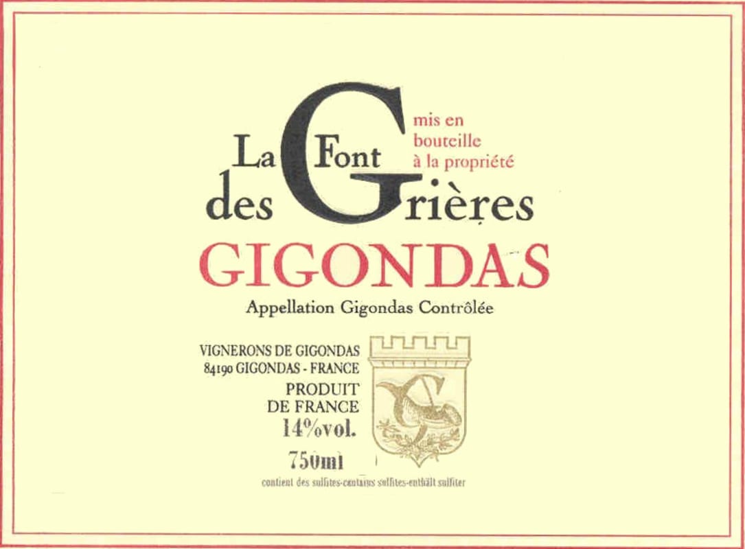 Cave de Rasteau Gigondas la Font des Grieres 2007 Front Label