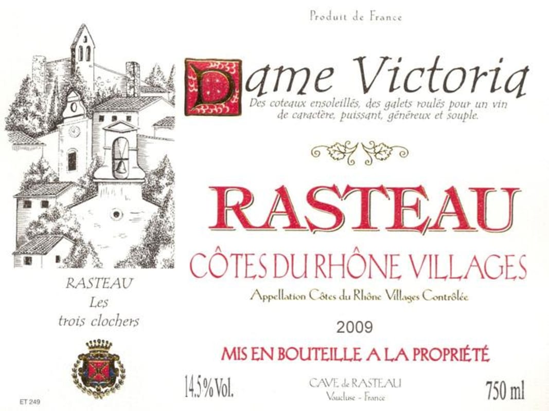 Cave de Rasteau Rasteau Dame Victoria Rouge 2009 Front Label