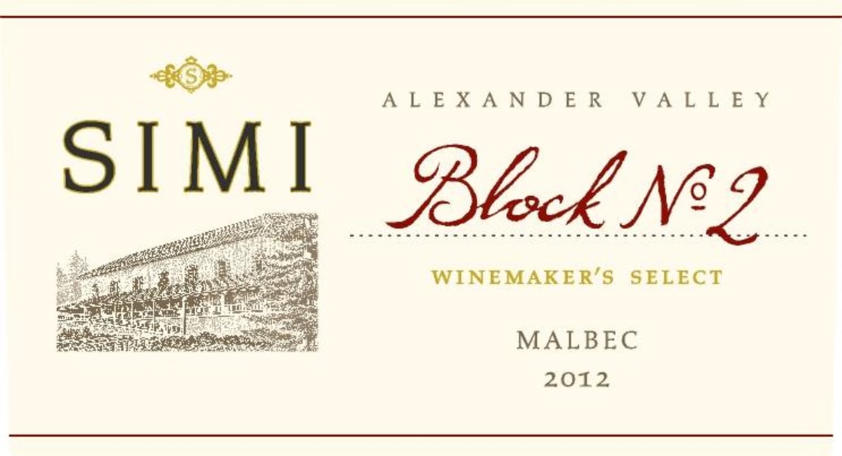 Simi Block No 2 Malbec 2012 Front Label