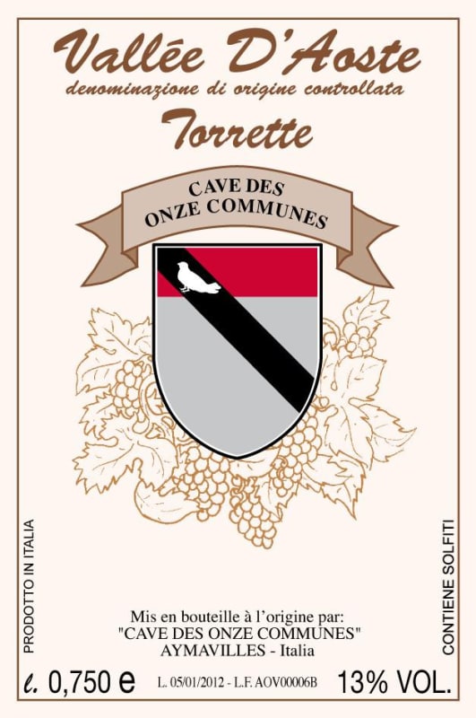 Cave des Onze Communes Vallee d'Aoste Torrette 2012 Front Label