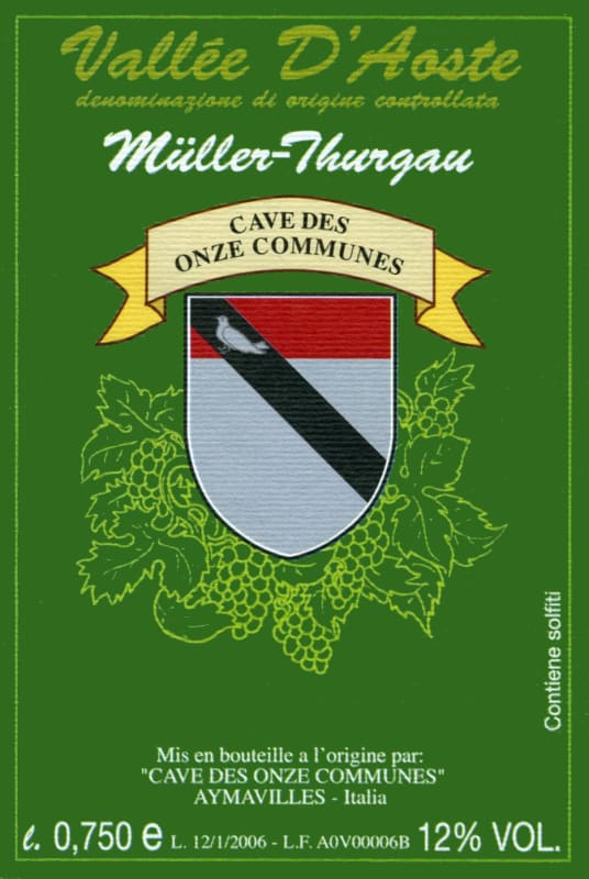 Cave des Onze Communes Vallee d'Aoste Muller-Thurgau 2008 Front Label