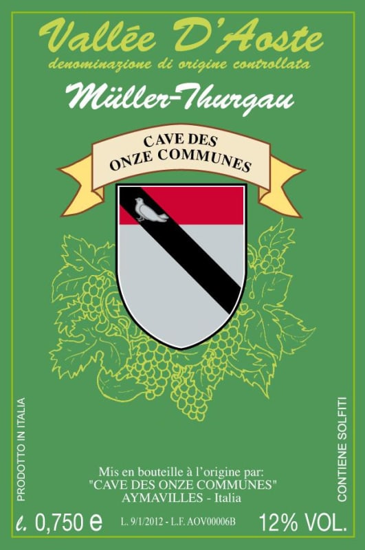 Cave des Onze Communes Vallee d'Aoste Muller-Thurgau 2015 Front Label