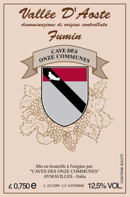 Cave des Onze Communes Vallee d'Aoste Fumin 2014 Front Label