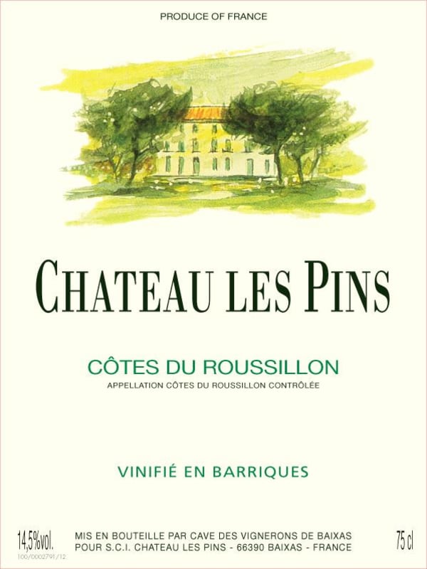 Cave des Vignerons de Baixas Cotes du Roussillon Chateau Les Pins Blanc 2013 Front Label