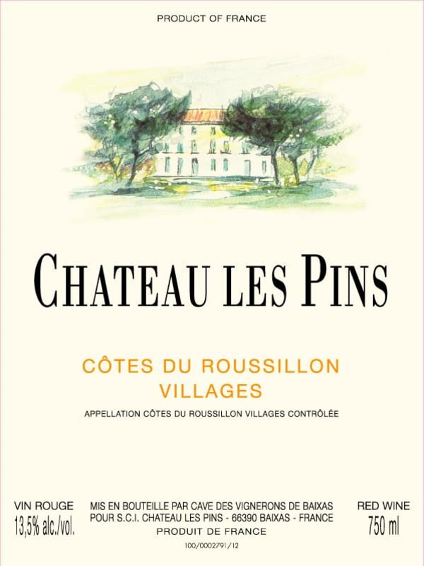 Cave des Vignerons de Baixas Cotes du Roussillon Villages Chateau Les Pins 2009 Front Label