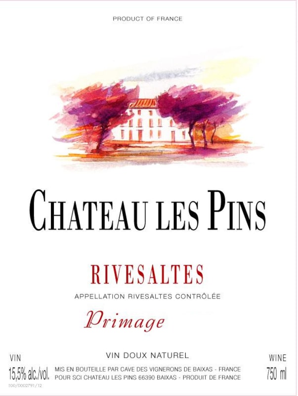 Cave des Vignerons de Baixas Rivesaltes Chateau Les Pins Primage 2008 Front Label