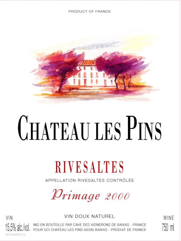 Cave des Vignerons de Baixas Rivesaltes Chateau Les Pins Primage 2000 Front Label