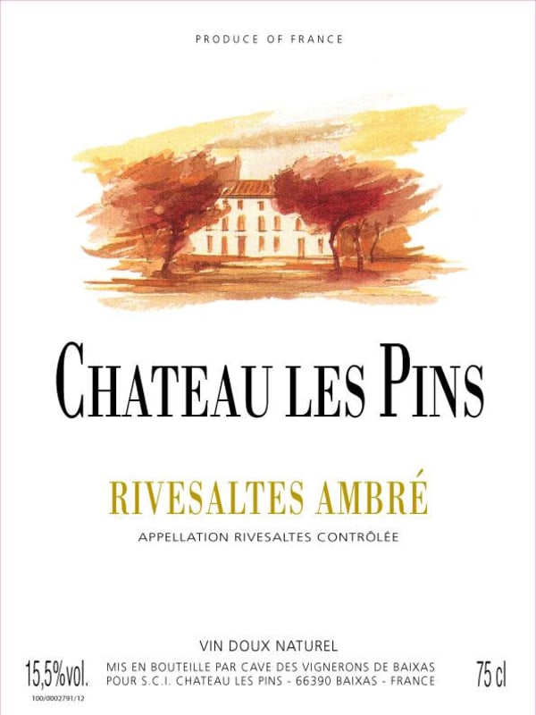 Cave des Vignerons de Baixas Rivesaltes Chateau Les Pins Ambre 2001 Front Label