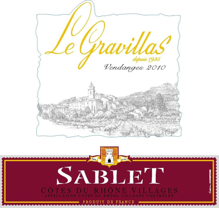 Cave des Vignerons du Gravillas Cotes du Rhone Villages Sablet Le Gravillas 2010 Front Label