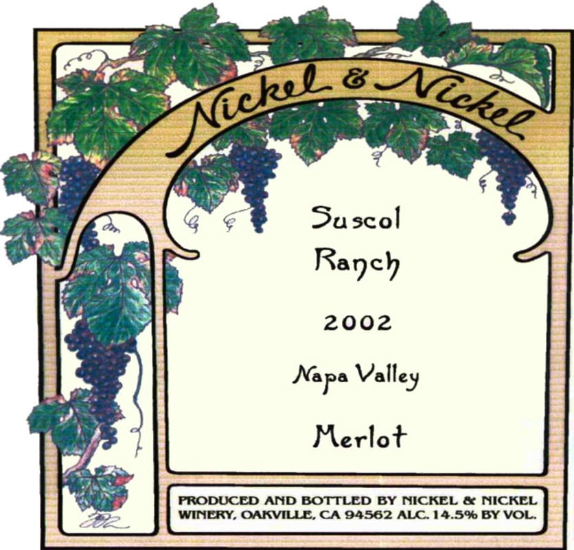 Nickel & Nickel Suscol Ranch Merlot 2002 Front Label