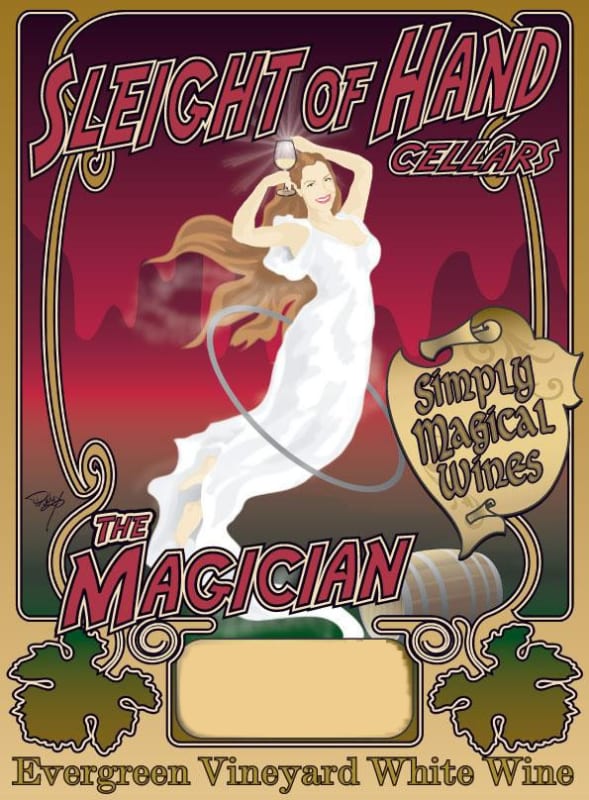 Sleight Of Hand The Magician Evergreen Vineyard Riesling 2014 Front Label