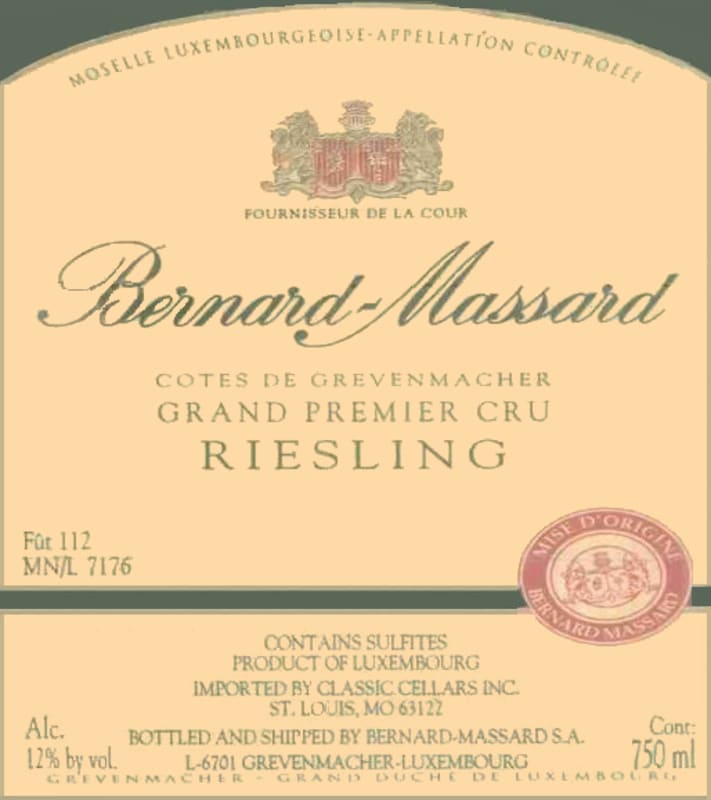 Caves Bernard-Massard Cotes de Grevenmacher Grand Premier Cru Riesling 2000 Front Label