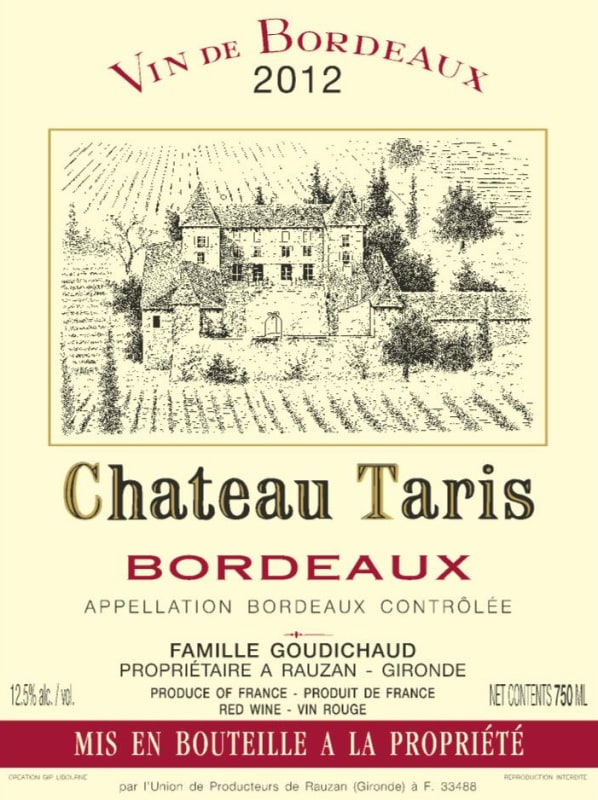 Caves de Rauzan Chateau Taris 2012 Front Label