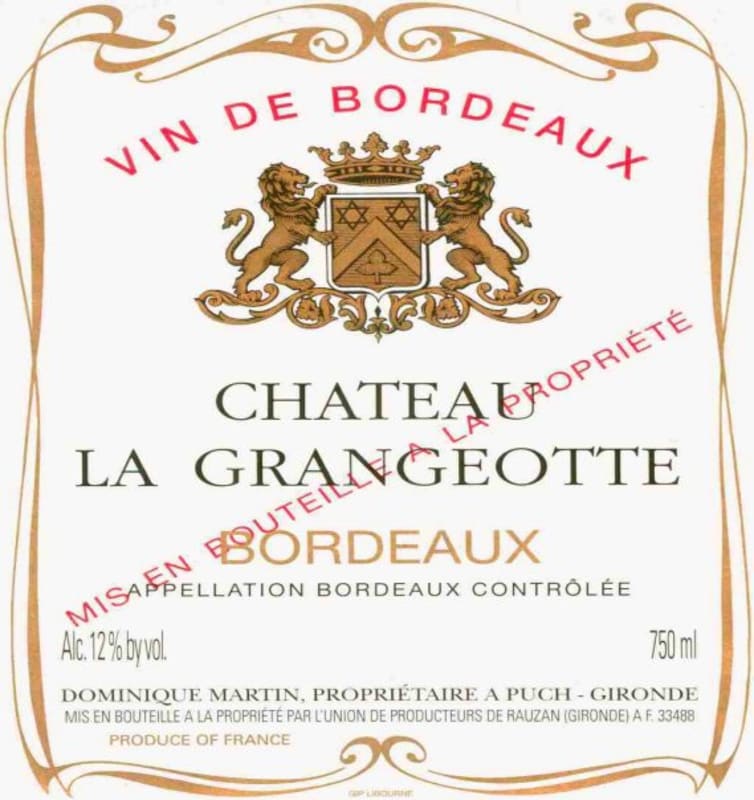 Caves de Rauzan Chateau la Grangeotte 2007 Front Label